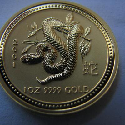 2001 GOLD 1-oz coin, PERTH MINT LUNER SERIES 1, YEAR OF THE SNAKE - BU