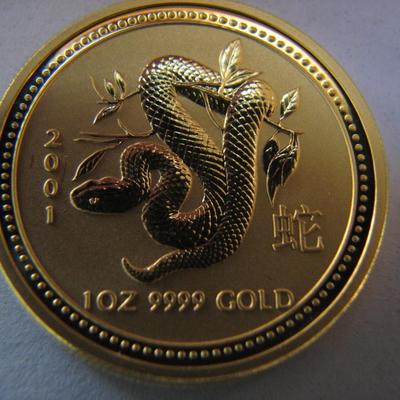 2001 GOLD 1-oz coin, PERTH MINT LUNER SERIES 1, YEAR OF THE SNAKE - BU
