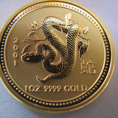 2001 GOLD 1-oz coin, PERTH MINT LUNER SERIES 1, YEAR OF THE SNAKE - BU