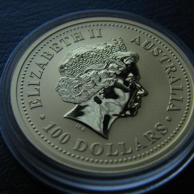 2001 GOLD 1-oz coin, PERTH MINT LUNER SERIES 1, YEAR OF THE SNAKE - BU