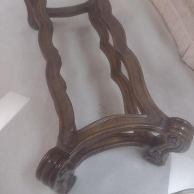 Vintage Thick Beveled Edge Glass Top Wood Base Formal Coffee Table