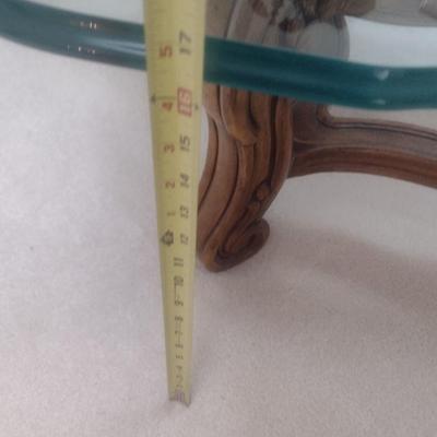 Vintage Thick Beveled Edge Glass Top Wood Base Formal Coffee Table