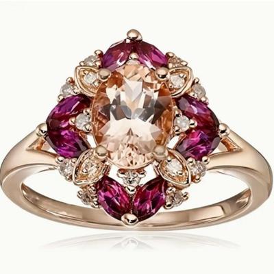 Rose Gold Oval Cut Morganite & Ruby Halo Ring