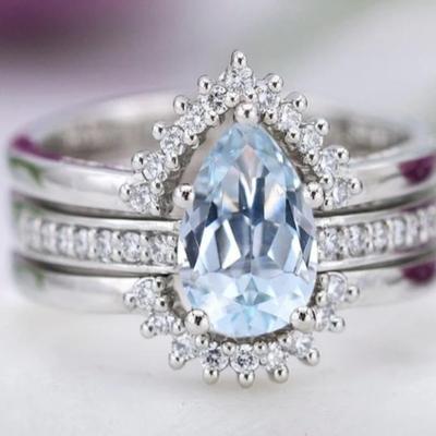 3 Pc Bridal Aquamarine Pear Cut Set