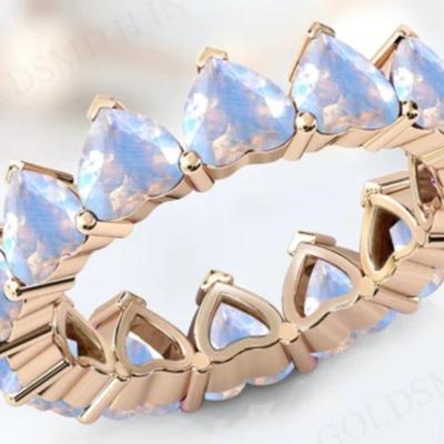 Natural Moonstone Set in Rose Gold Eternity Band Hearts