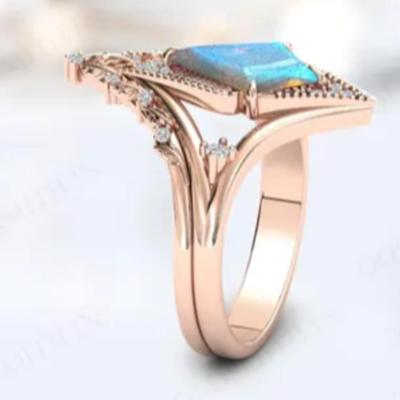 Kite Cut Labradorite Rose Gold Bridal Wedding Set