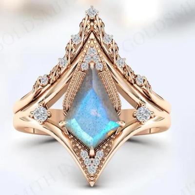 Kite Cut Labradorite Rose Gold Bridal Wedding Set