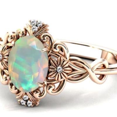 Oval Cut Ethiopian Opal & Rose Gold Art Deco Ring