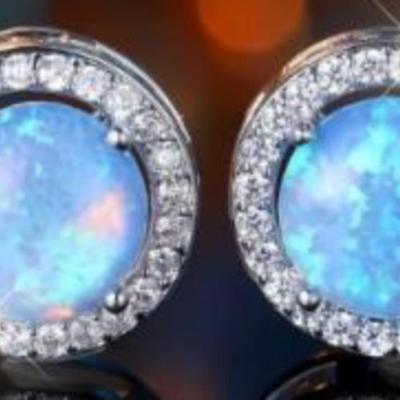 Fire Opal Halo Earring Studs
