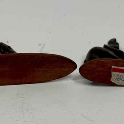 Small Vintage Carved Wood Elephants on Bases