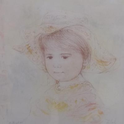 Edna Hibel Framed Lithograph Little Girl in Bonnett 79/160 Edition 310