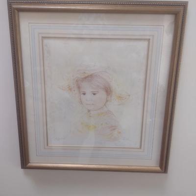 Edna Hibel Framed Lithograph Little Girl in Bonnett 79/160 Edition 310