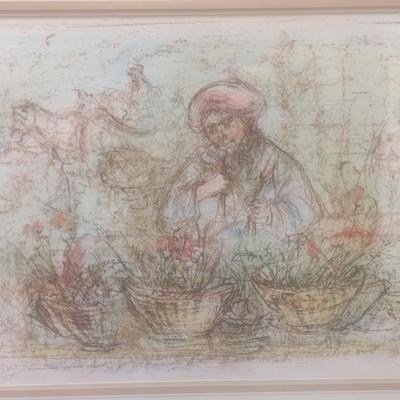 Edna Hibel Framed Lithograph 'Parisian Flower Vendor' 77/295