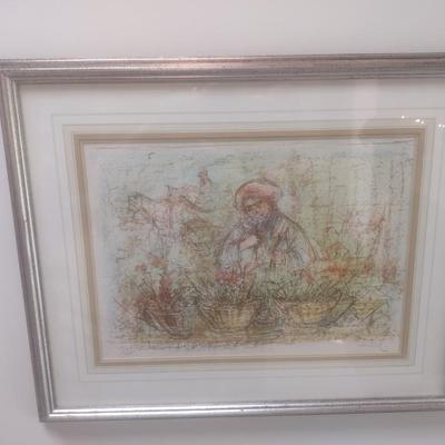 Edna Hibel Framed Lithograph 'Parisian Flower Vendor' 77/295