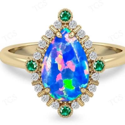 Vintage Pear Cut Fire Opal Halo Topaz Ring