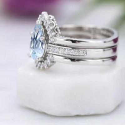 3 Pc Bridal Aquamarine Pear Cut Set