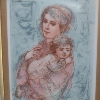 Edna Hibel Framed 'Lenore and Child' on Porcelain Tile