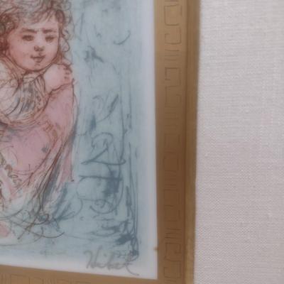 Edna Hibel Framed 'Lenore and Child' on Porcelain Tile