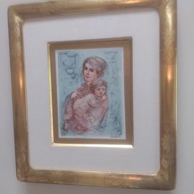 Edna Hibel Framed 'Lenore and Child' on Porcelain Tile