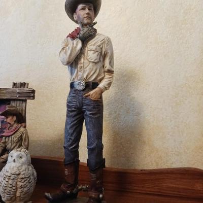 COWBOY STATUES, FRAME, EAGLE AND OWL