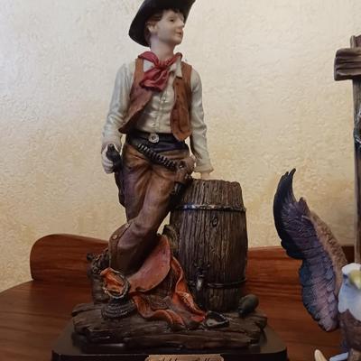 COWBOY STATUES, FRAME, EAGLE AND OWL