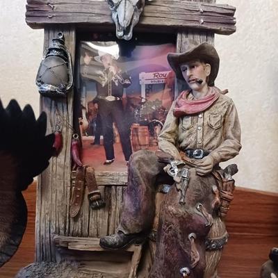 COWBOY STATUES, FRAME, EAGLE AND OWL