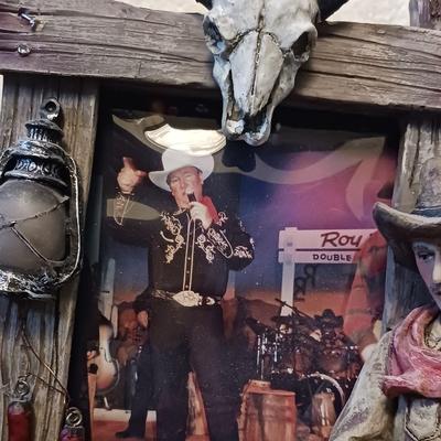 COWBOY STATUES, FRAME, EAGLE AND OWL