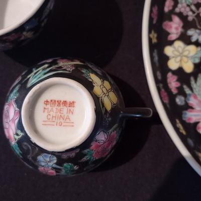 ELEPHANT BOOKENDS AND CHINA TEA SET