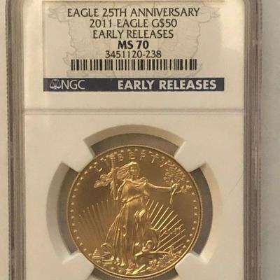 2011 NGC $50 MS70 25th Anniversary Gold AMERICAN EAGLE - EARLY RELEASES