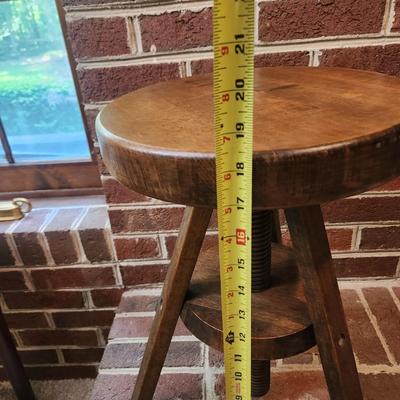 Vintage Solid Wood Round Adjustable Stool 18" to 24" Height