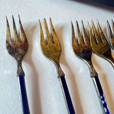 2 Sets Vintage MCM Forks - Ela Denmark Sterling, Deichert German Plated