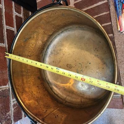 Large Brass Pot w Handle 20" diaX 12" h