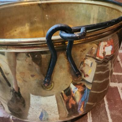 Large Brass Pot w Handle 20" diaX 12" h