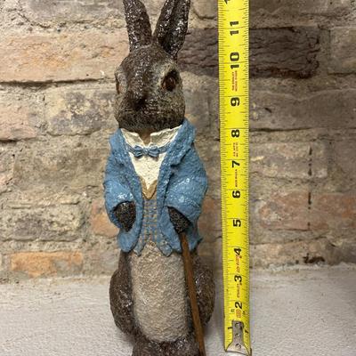 Sale Photo Thumbnail #15: Adorable lighted bunnies at a campfire by Vickie Jean’s Creations, dapper large bunny with his walking stick and small bunny with his pack from the Enesco Haresnickel line.