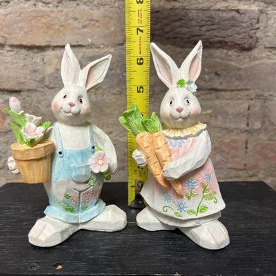 Sale Photo Thumbnail #24: Sweet little bunny salt & pepper shakers,  porcelain bunnies figurine, egg basket, a pair of resin bunny figurines, and a set of Easter napkin rings
