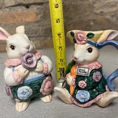 Sale Photo Thumbnail #52: Sweet little salt and pepper shakers and clever cream & sugar set. Sugar bunny’s rose is the end of the spoon!