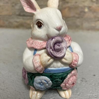 Sale Photo Thumbnail #55: Sweet little salt and pepper shakers and clever cream & sugar set. Sugar bunny’s rose is the end of the spoon!