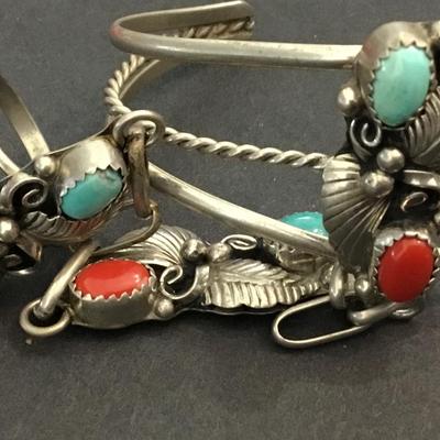 Vintage Turquoise and Red Coral Slave Bracelet
