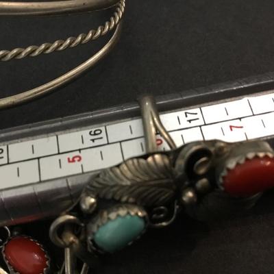Vintage Turquoise and Red Coral Slave Bracelet