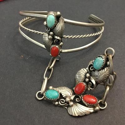 Vintage Turquoise and Red Coral Slave Bracelet