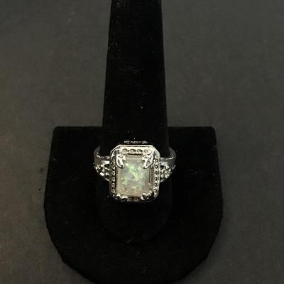 Faux opal silver tone fashion ring