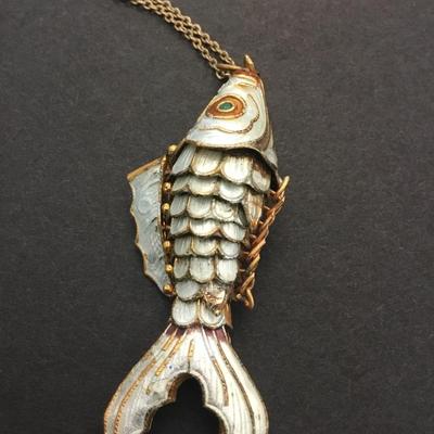 Vintage articulating, enameled, fish necklace