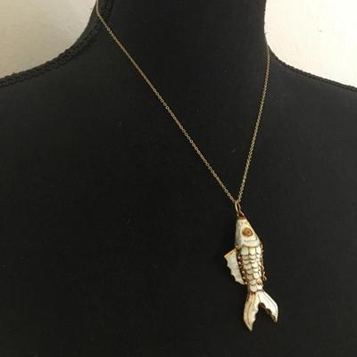 Vintage articulating, enameled, fish necklace