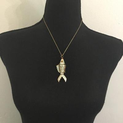 Vintage articulating, enameled, fish necklace
