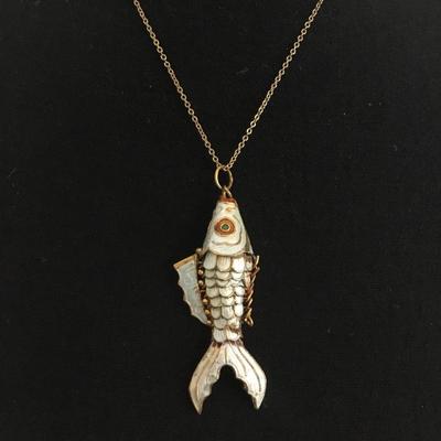 Vintage articulating, enameled, fish necklace