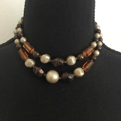 Gorgeous, vintage, double strand, apricot crystal glass beaded necklace