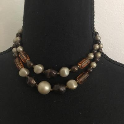 Gorgeous, vintage, double strand, apricot crystal glass beaded necklace