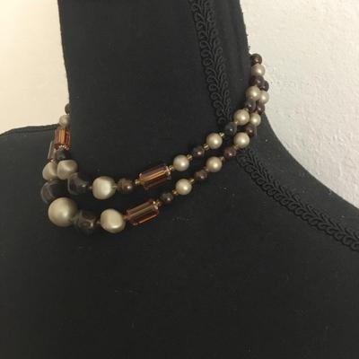 Gorgeous, vintage, double strand, apricot crystal glass beaded necklace