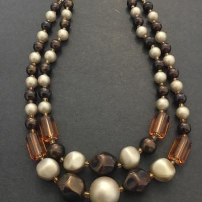 Gorgeous, vintage, double strand, apricot crystal glass beaded necklace