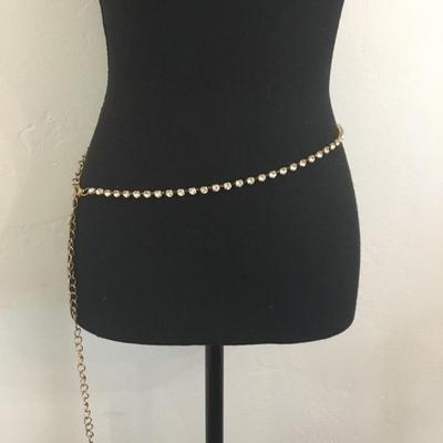 Cute rhinestone, gold tone, chain waist belt, vintage